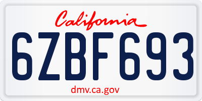 CA license plate 6ZBF693