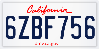 CA license plate 6ZBF756
