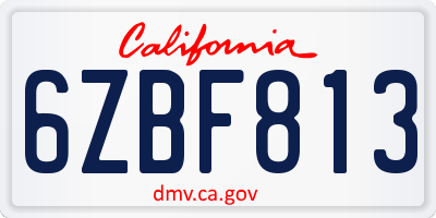 CA license plate 6ZBF813