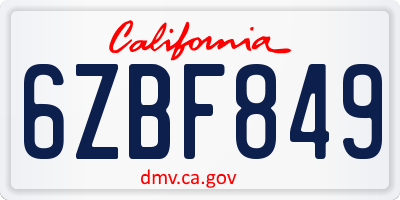 CA license plate 6ZBF849