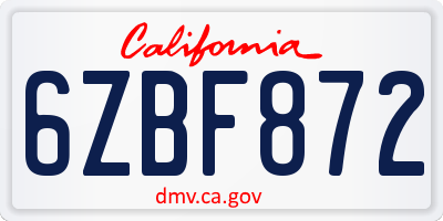 CA license plate 6ZBF872