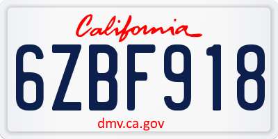 CA license plate 6ZBF918