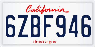 CA license plate 6ZBF946