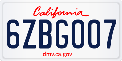 CA license plate 6ZBG007