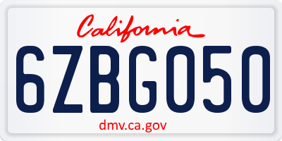 CA license plate 6ZBG050