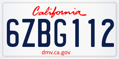CA license plate 6ZBG112