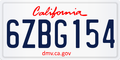 CA license plate 6ZBG154