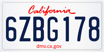 CA license plate 6ZBG178