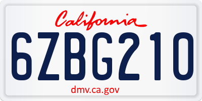 CA license plate 6ZBG210