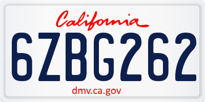 CA license plate 6ZBG262