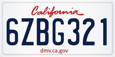 CA license plate 6ZBG321