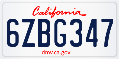 CA license plate 6ZBG347