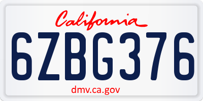 CA license plate 6ZBG376