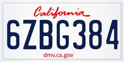 CA license plate 6ZBG384