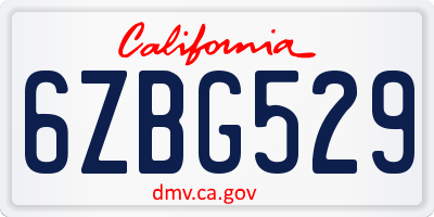 CA license plate 6ZBG529