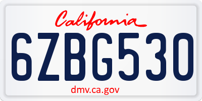 CA license plate 6ZBG530