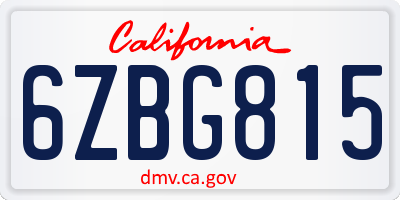 CA license plate 6ZBG815