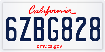 CA license plate 6ZBG828