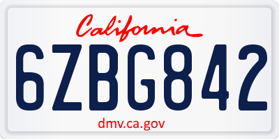CA license plate 6ZBG842