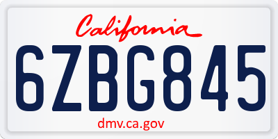 CA license plate 6ZBG845