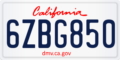 CA license plate 6ZBG850