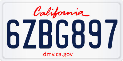 CA license plate 6ZBG897