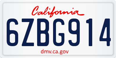 CA license plate 6ZBG914