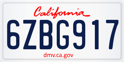 CA license plate 6ZBG917