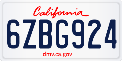 CA license plate 6ZBG924