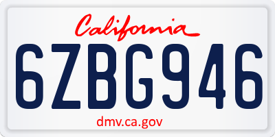 CA license plate 6ZBG946
