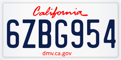 CA license plate 6ZBG954