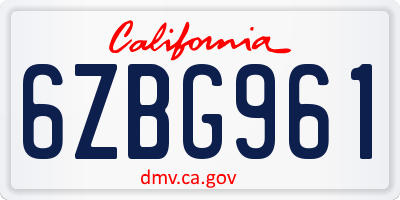 CA license plate 6ZBG961