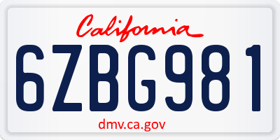 CA license plate 6ZBG981