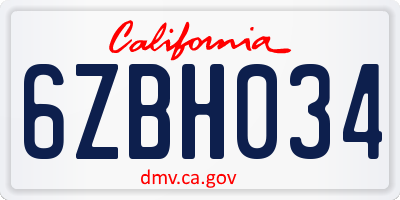 CA license plate 6ZBH034