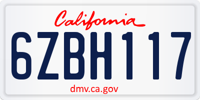 CA license plate 6ZBH117