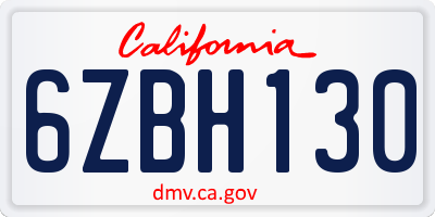 CA license plate 6ZBH130