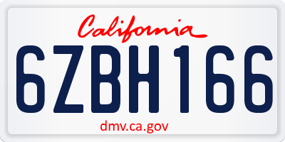 CA license plate 6ZBH166