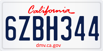 CA license plate 6ZBH344