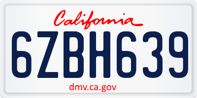 CA license plate 6ZBH639
