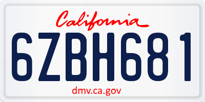 CA license plate 6ZBH681