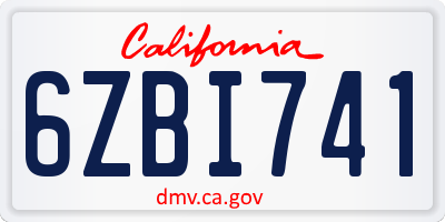 CA license plate 6ZBI741