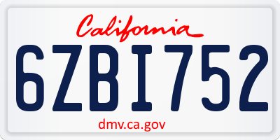 CA license plate 6ZBI752