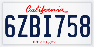CA license plate 6ZBI758