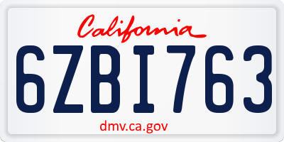 CA license plate 6ZBI763