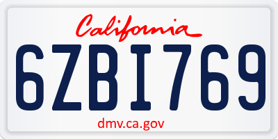CA license plate 6ZBI769