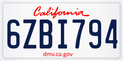 CA license plate 6ZBI794