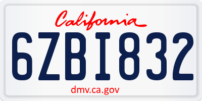 CA license plate 6ZBI832