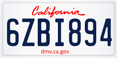 CA license plate 6ZBI894