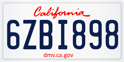 CA license plate 6ZBI898