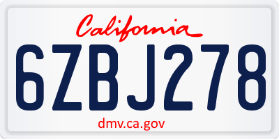 CA license plate 6ZBJ278